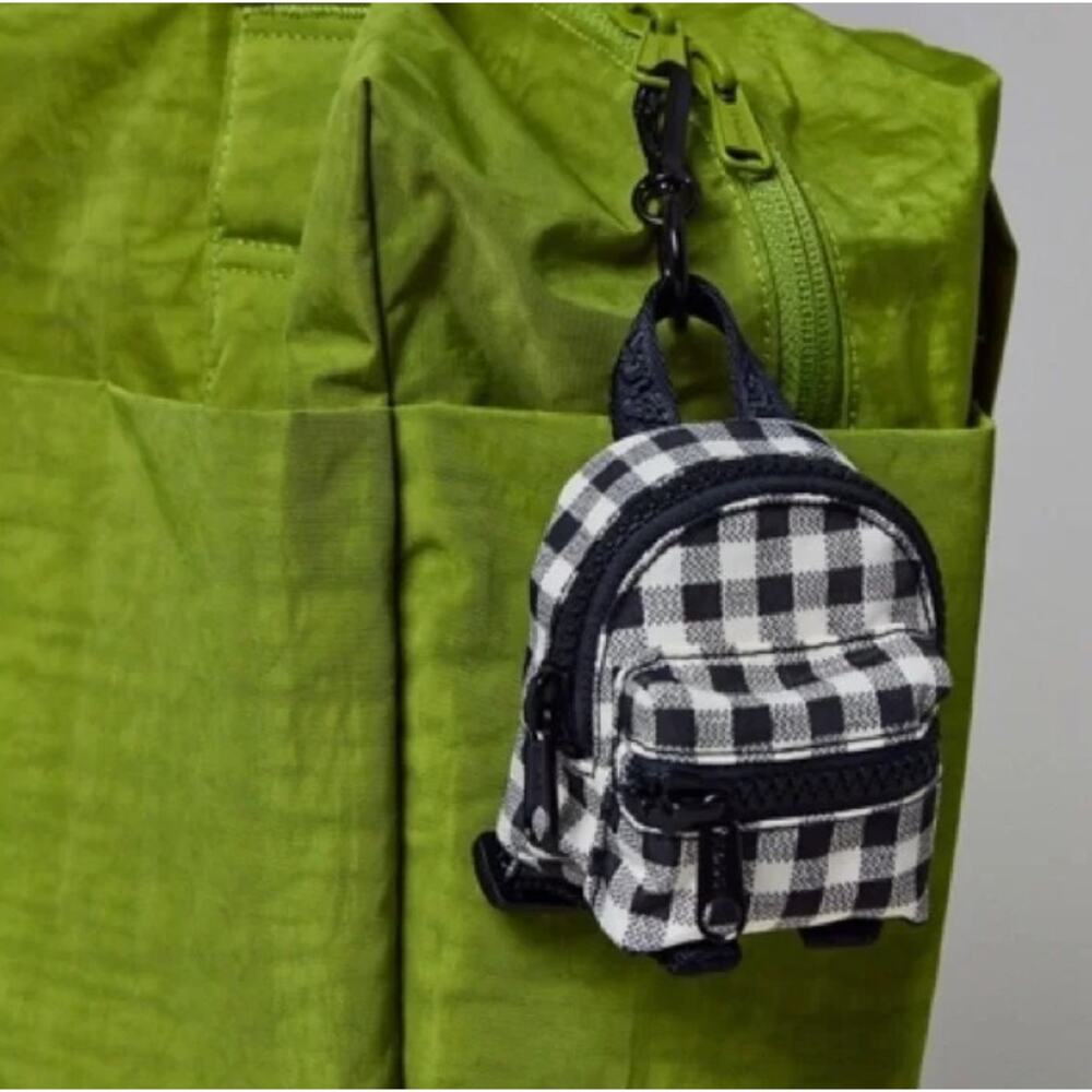 BAGGU Mini Backpack Bag Charm Gingham Black White Purse Clip NEW - Picture 2 of 5